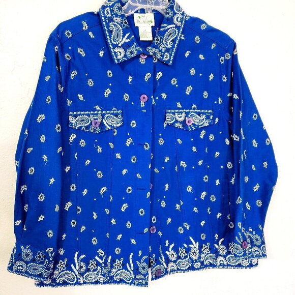 Quacker Factory Western Blue Twill Beaded Rhinestone Jacket Size 1X - Picture 1 of 9
